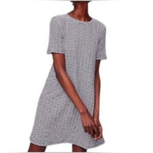 Loft XS Black and White Striped Short Sleeve Swing Dress w/ Ribbon Tie